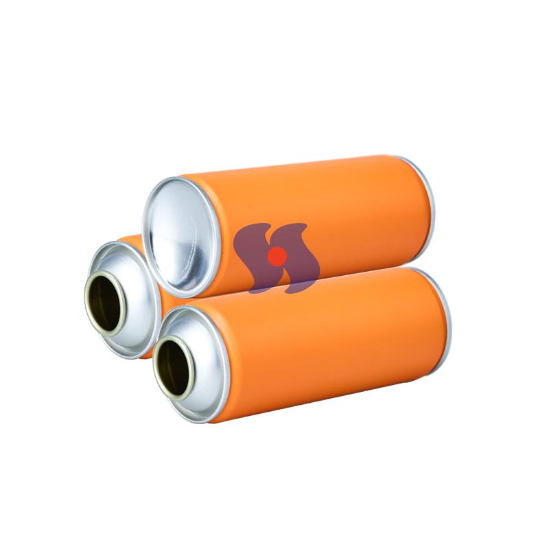 Пустые жестяные аэрозольные баллончики диаметром 52*140 мм с золотистым лакированным покрытием внутри.